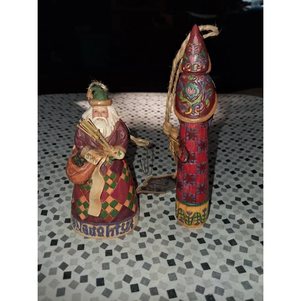 Lot Of 2 Jim Shore Heartwood Creek Naughty/Nice Ornament & Pencil Santa No Box